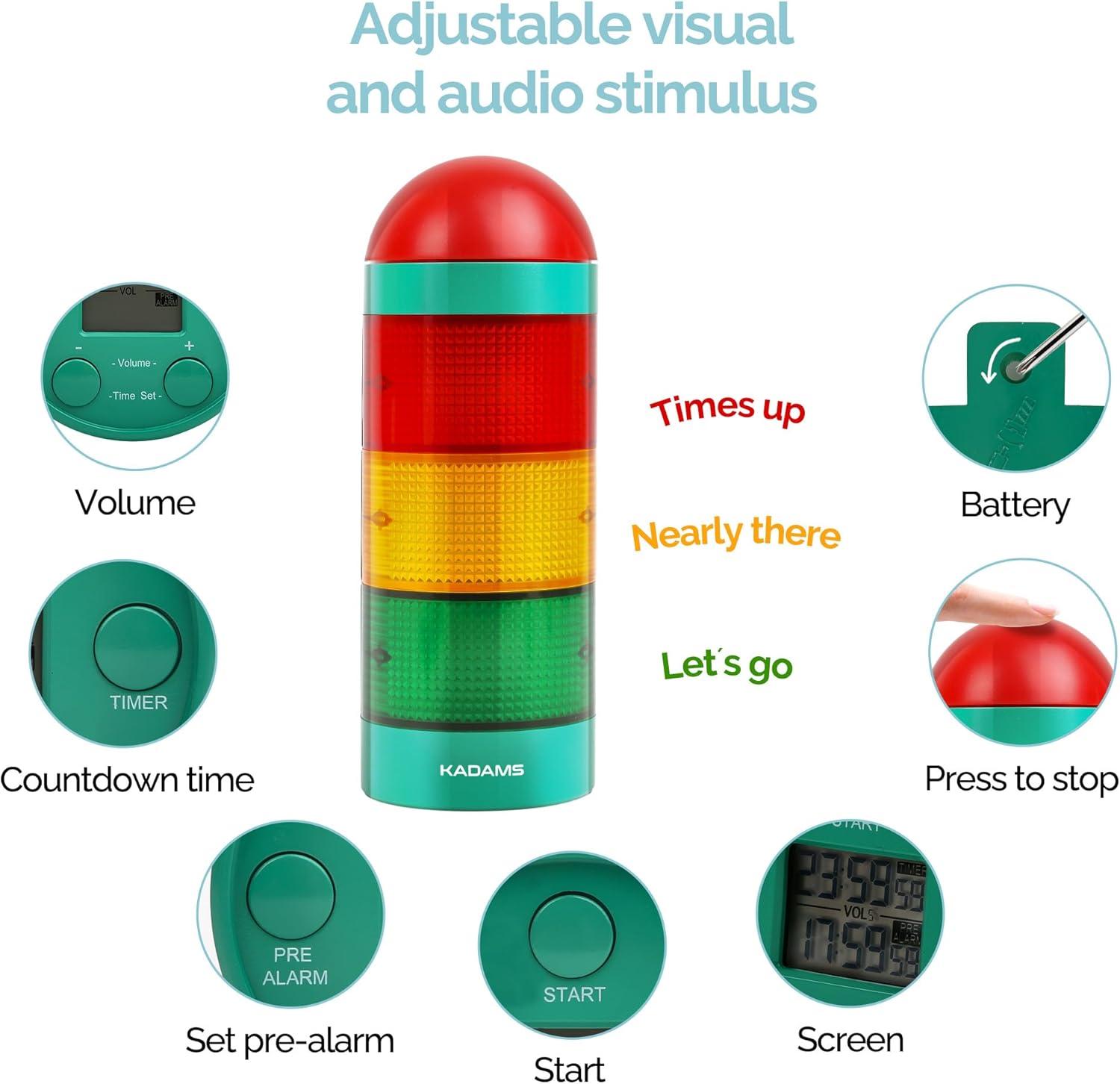 image:imageKADAMS Visual Timer for Kids with Audio PreAlarm Traffic Light Alarm for Kids Toddler Teachers Classroom Home Time Management Tool 24hr Countdown Pause Memory FunctionGreen