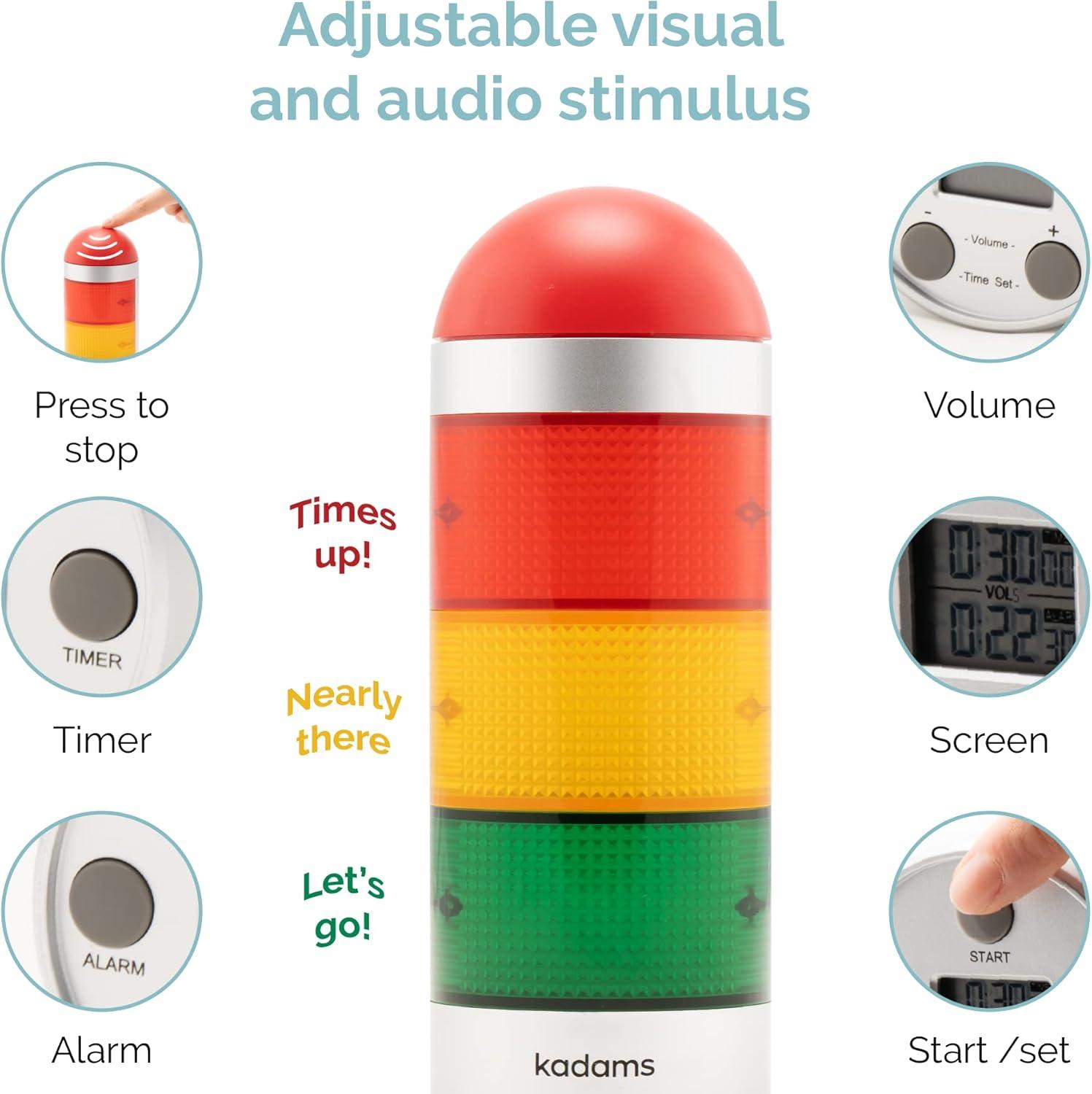image:imageKADAMS Visual Timer for Kids with Audio PreAlarm Traffic Light Alarm for Kids Toddler Teachers Classroom Home Time Management Tool 24hr Countdown Pause Memory FunctionSilver