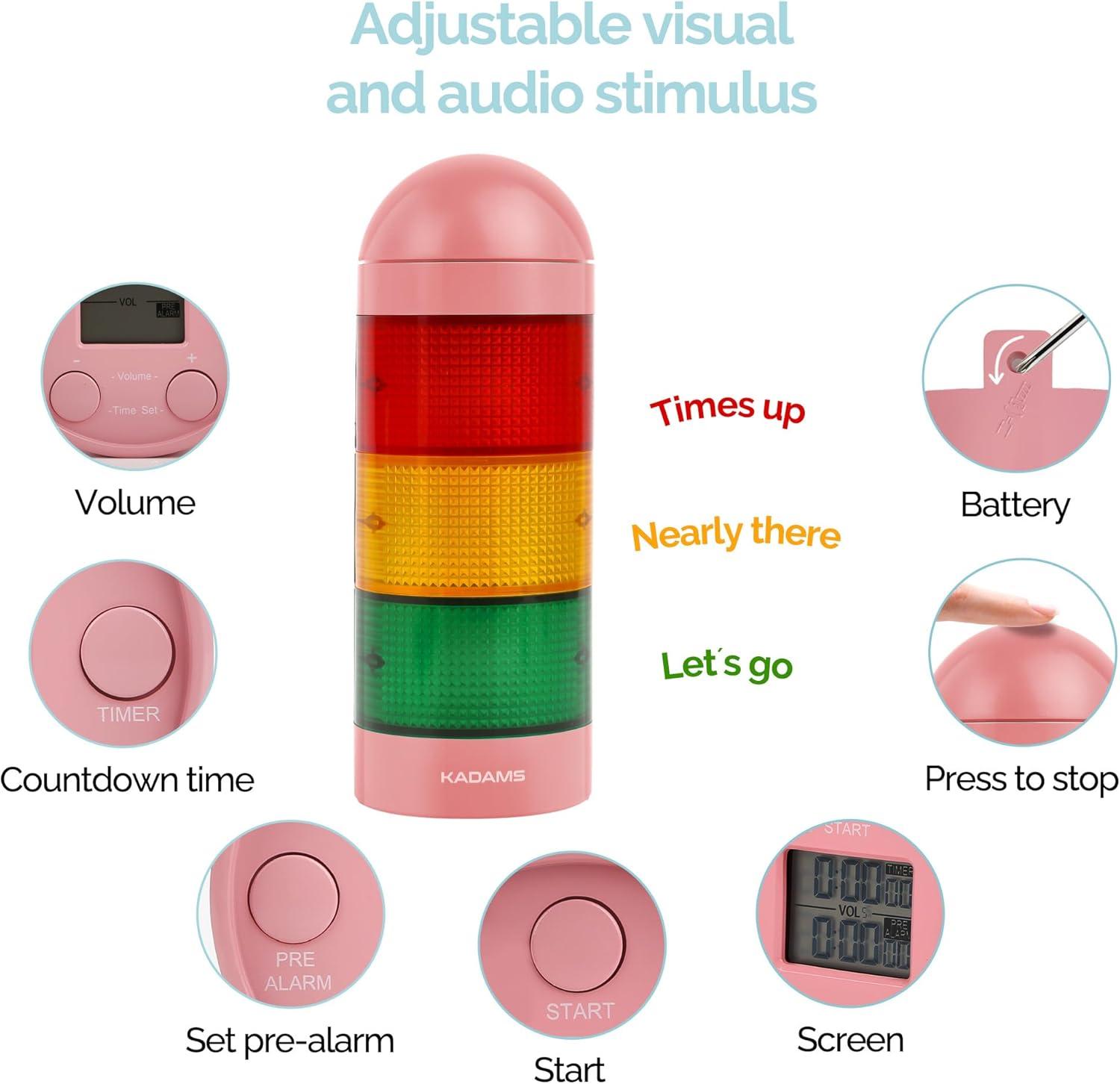 image:imageKADAMS Visual Timer for Kids with Audio PreAlarm Traffic Light Alarm for Kids Toddler Teachers Classroom Home Time Management Tool 24hr Countdown Pause Memory FunctionPink