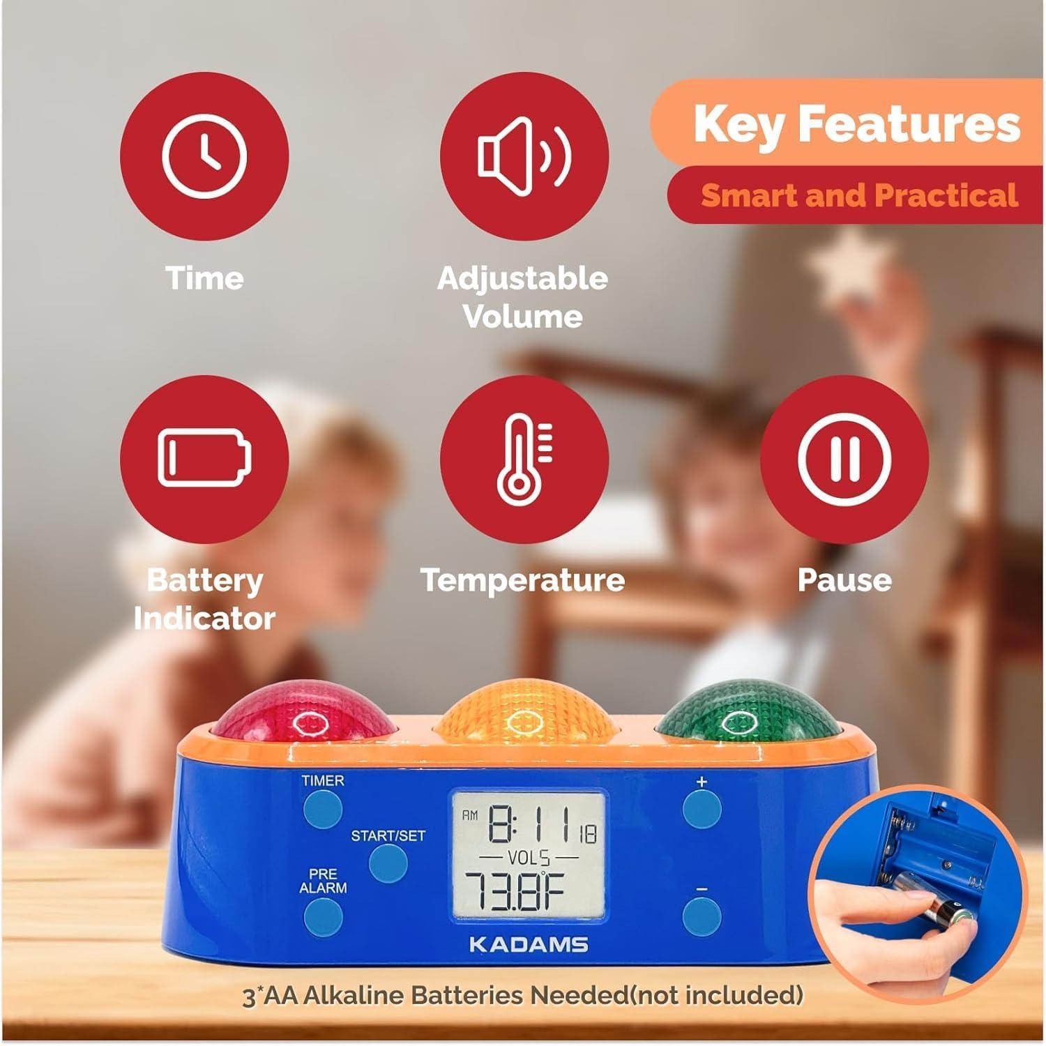 image:imageKADAMS Visual Timer for Kids with PreAlarm Stop Light Concept Clock with Indoor Temperature Kindergarten Classroom Teacher Must Have Time Management Gifts for Kids Toddlers KindergardenersADHD