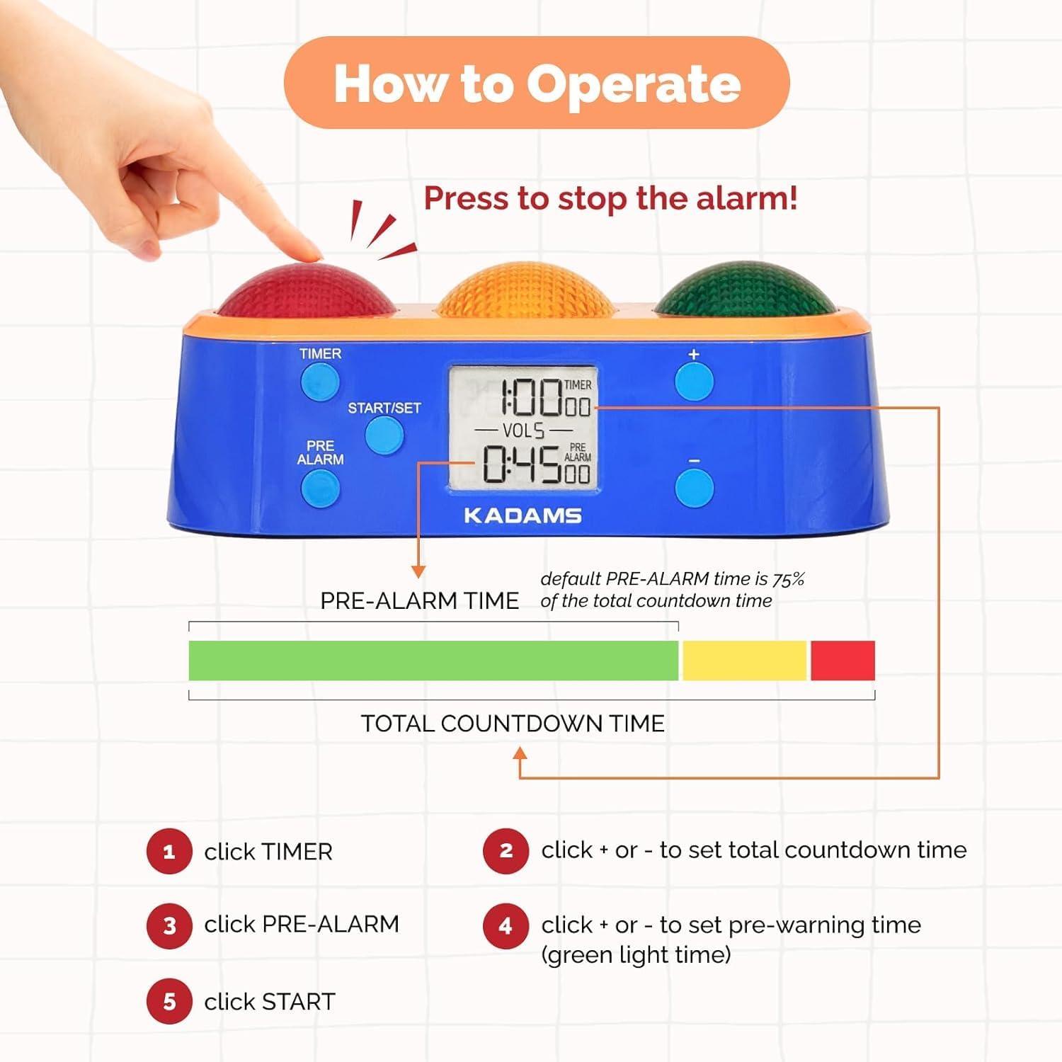 image:imageKADAMS Visual Timer for Kids with PreAlarm Stop Light Concept Clock with Indoor Temperature Kindergarten Classroom Teacher Must Have Time Management Gifts for Kids Toddlers KindergardenersADHD
