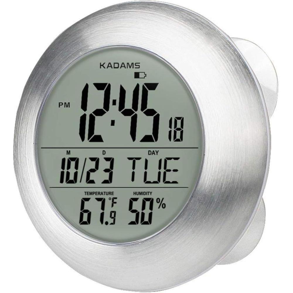 image:imageKADAMS Bathroom Shower Digital Wall Clock 95 Kitchen Clock Calendar Water Resistant Large LCD Screen Temperature amp Humidity Display Thoughtful Gift for All Ages Silver