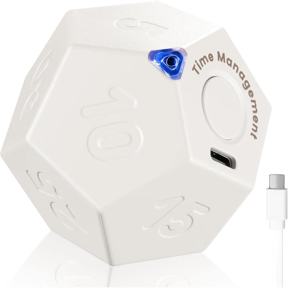 image:imageKADAMS Pomodoro Cube Timer Productivity11 Preset Countdowns FliptoStart Gravity Activation Sound Vibrate Mute Rechargeable Ideal for ADHD Kid Kitchen Classroom Cook Study Exercise WhiteWhite