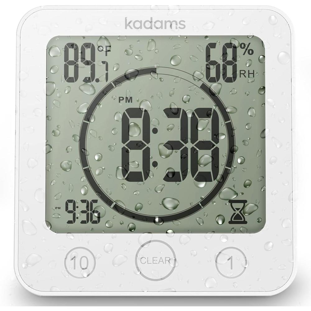 image:imageKADAMS Shower Clock Waterproof Bathroom Timer Digital Wall Clock with Countdown Magnetic Kitchen Clock with Temperature amp Humidity Suction Cup for Kids Shower Spa Cook Bath GreenWhite
