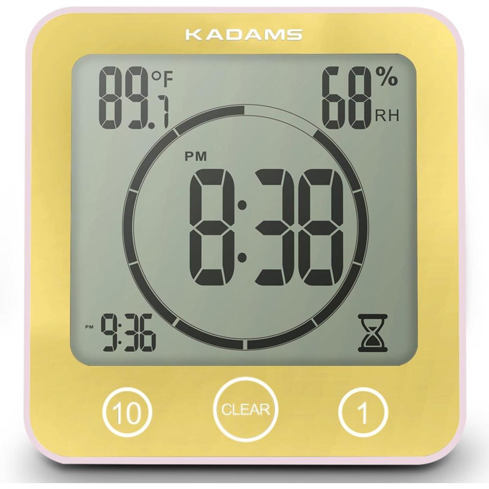 image:imageKADAMS Shower Clock Waterproof Bathroom Timer Digital Wall Clock with Countdown Magnetic Kitchen Clock with Temperature amp Humidity Suction Cup for Kids Shower Spa Cook Bath GreenYellow