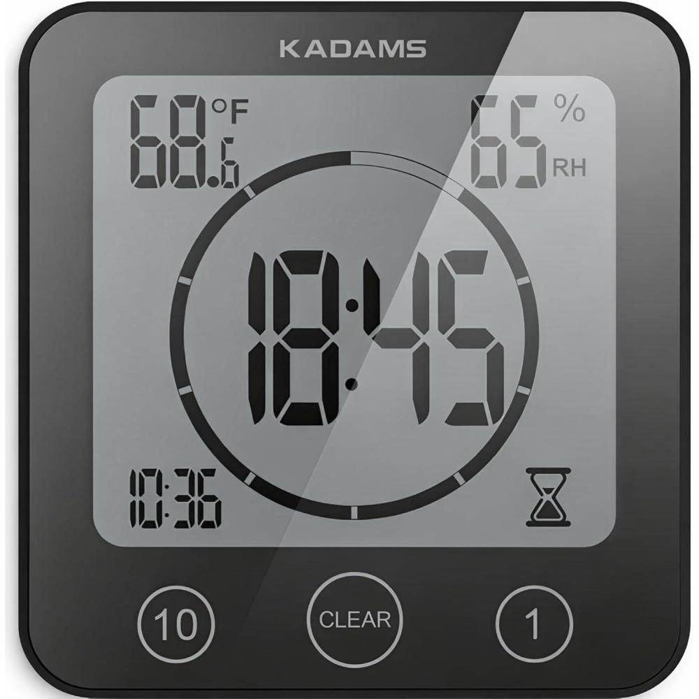 image:imageKADAMS Shower Clock Waterproof Bathroom Timer Digital Wall Clock with Countdown Magnetic Kitchen Clock with Temperature amp Humidity Suction Cup for Kids Shower Spa Cook Bath GreenBlack