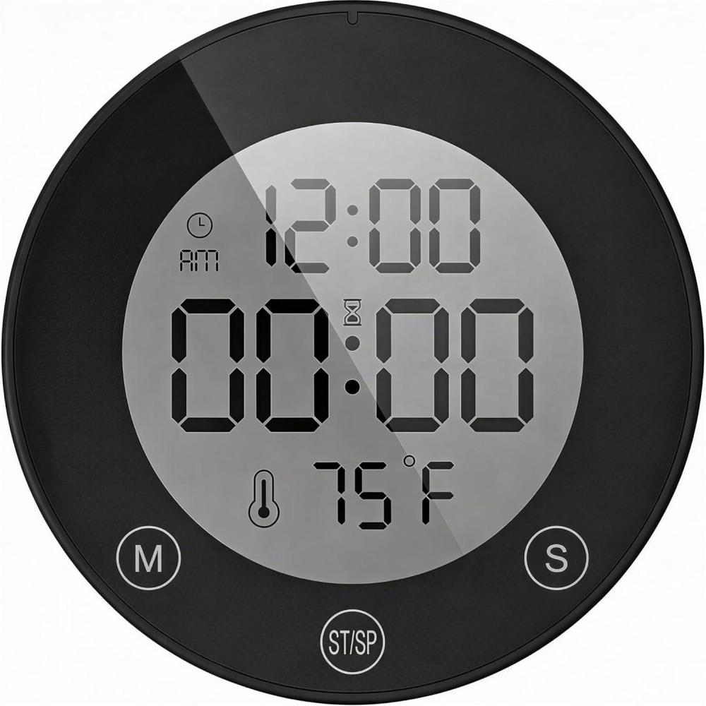 image:imageKADAMS Shower Timer Clock Waterproof Bathroom Timer Digital Wall Clock with Countup Countdown Magnetic Kitchen ClockTimer with Temperature Suction Cup Kids Shower Spa Cook Bath 354 Pearl WhiteBlack