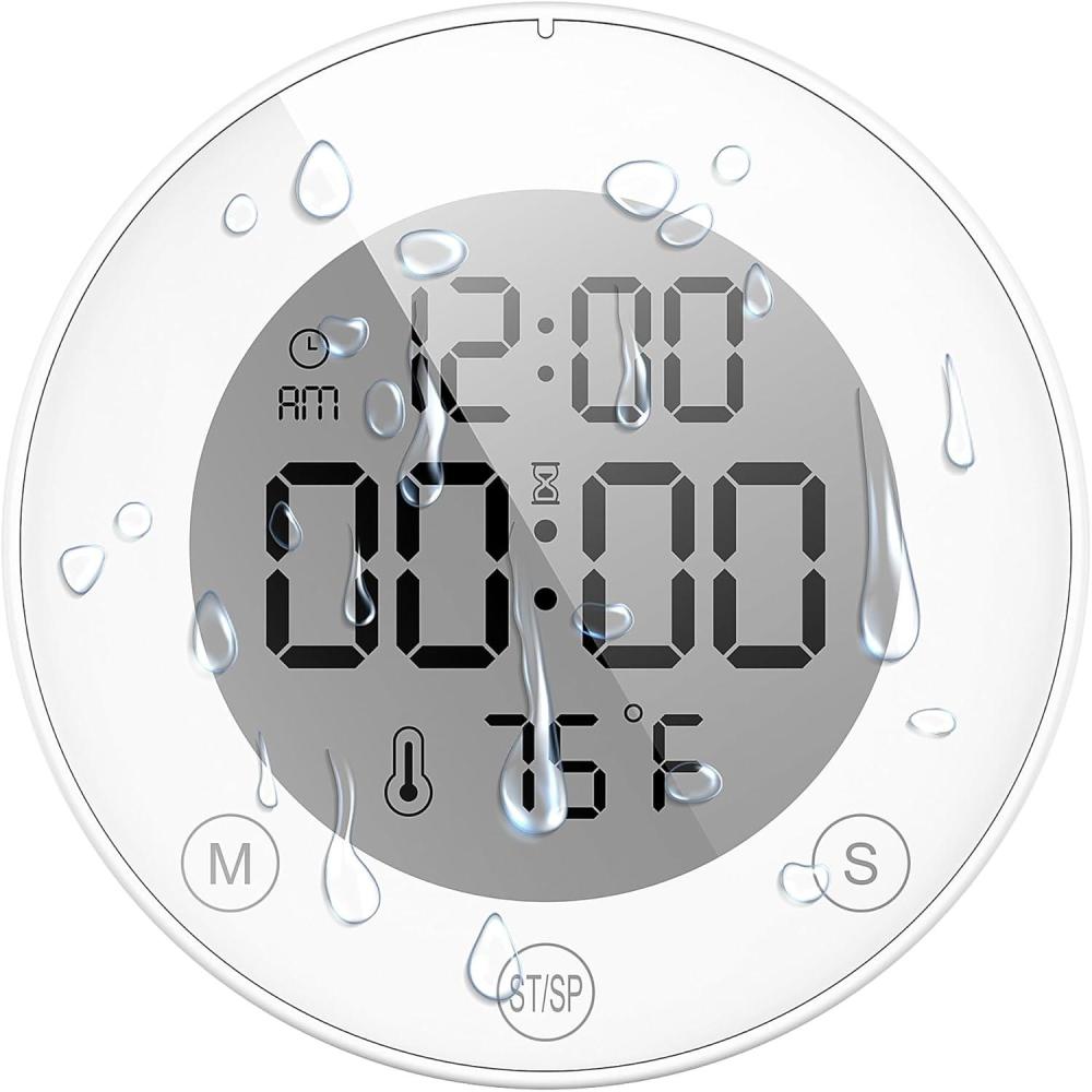 image:imageKADAMS Shower Timer Clock Waterproof Bathroom Timer Digital Wall Clock with Countup Countdown Magnetic Kitchen ClockTimer with Temperature Suction Cup Kids Shower Spa Cook Bath 354 Pearl WhitePearl White
