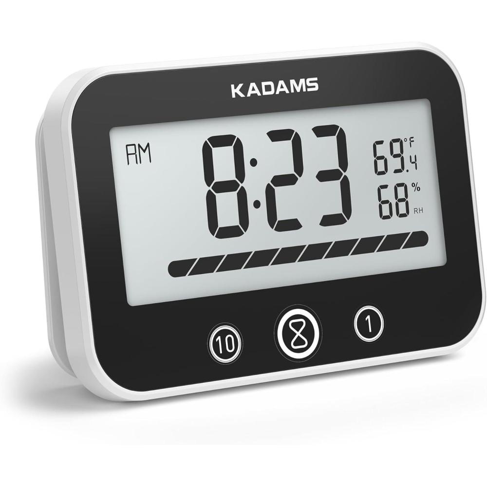 image:imageKADAMS Shower Timer Clock Waterproof Bathroom Timer Digital Wall Clock with Countup Countdown Magnetic Kitchen Timer Clock Temperature Suction Cup Kids Shower Spa Cook Bath Black RectangularBlack