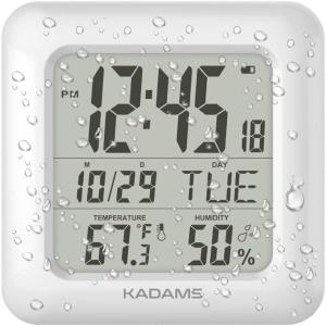 image:imageKADAMS Bathroom Clock 95 Kitchen Wall Clock with Large LCD Screen  Shower Clock with Suction CupTemperature Humidity Calendar  WaterResistant 4 Mounting Options SilverWhite