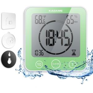 image:imageKADAMS Shower Clock Waterproof Bathroom Timer  Digital Wall Clock with Countdown Magnetic Kitchen Clock with Temperature amp Humidity Suction Cup for Kids Shower Spa Cook Bath GreenGreen