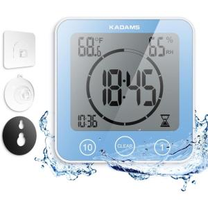 image:imageKADAMS Shower Clock Waterproof Bathroom Timer  Digital Wall Clock with Countdown Magnetic Kitchen Clock with Temperature amp Humidity Suction Cup for Kids Shower Spa Cook Bath GreenBlue