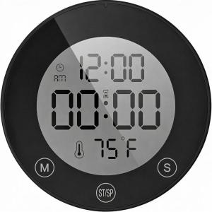 image:imageKADAMS Shower Timer Clock Waterproof Bathroom Timer  Digital Wall Clock with Countup Countdown Magnetic Kitchen ClockTimer with Temperature Suction Cup Kids Shower Spa Cook Bath 354 Pearl WhiteBlack