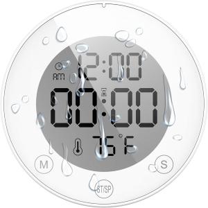 image:imageKADAMS Shower Timer Clock Waterproof Bathroom Timer  Digital Wall Clock with Countup Countdown Magnetic Kitchen ClockTimer with Temperature Suction Cup Kids Shower Spa Cook Bath 354 Pearl WhitePearl White