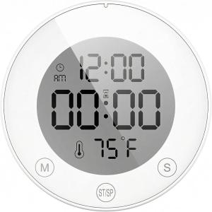 image:imageKADAMS Shower Timer Clock Waterproof Bathroom Timer  Digital Wall Clock with Countup Countdown Magnetic Kitchen Timer Clock Temperature Suction Cup Kids Shower Spa Cook Bath Black RectangularWhite